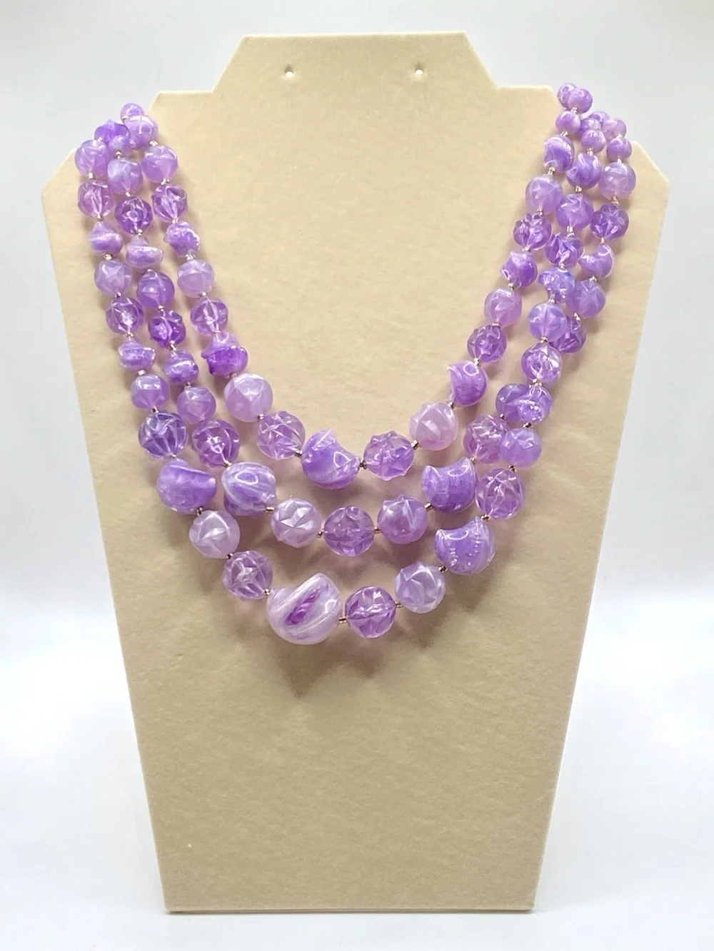Stunning Vintage Signed W. Germany Lavender Multi-Strand Beaded Necklace